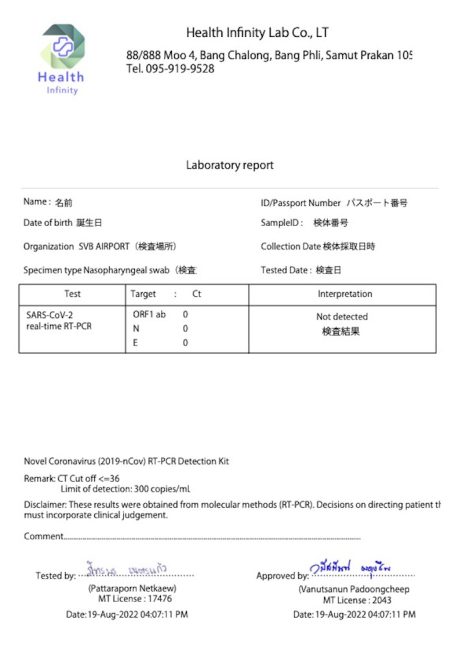 陰性証明書